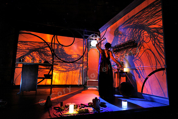 Prototype Festival Sunken Cathedral by Bora Yoon. Featuring Korean traditional dance and drumming artist Vong Pak, projections by Adam Larsen, set by Tom Lee, interaction design by R. Luke DuBois, and