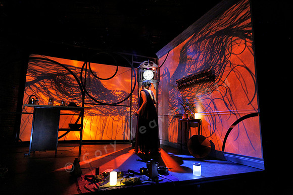Prototype Festival Sunken Cathedral by Bora Yoon. Featuring Korean traditional dance and drumming artist Vong Pak, projections by Adam Larsen, set by Tom Lee, interaction design by R. Luke DuBois, and