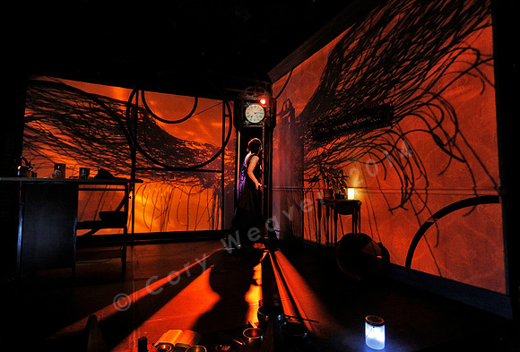 Prototype Festival Sunken Cathedral by Bora Yoon. Featuring Korean traditional dance and drumming artist Vong Pak, projections by Adam Larsen, set by Tom Lee, interaction design by R. Luke DuBois, and