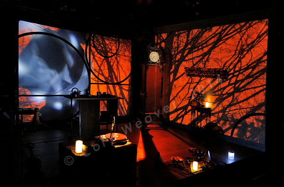 Prototype Festival Sunken Cathedral by Bora Yoon. Featuring Korean traditional dance and drumming artist Vong Pak, projections by Adam Larsen, set by Tom Lee, interaction design by R. Luke DuBois, and