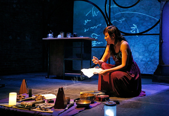 Prototype Festival Sunken Cathedral by Bora Yoon. Featuring Korean traditional dance and drumming artist Vong Pak, projections by Adam Larsen, set by Tom Lee, interaction design by R. Luke DuBois, and
