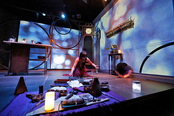 Prototype Festival Sunken Cathedral by Bora Yoon. Featuring Korean traditional dance and drumming artist Vong Pak, projections by Adam Larsen, set by Tom Lee, interaction design by R. Luke DuBois, and