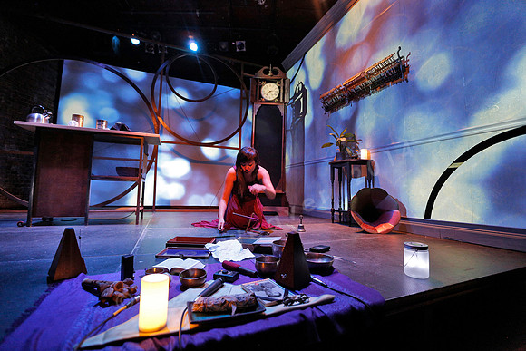 Prototype Festival Sunken Cathedral by Bora Yoon. Featuring Korean traditional dance and drumming artist Vong Pak, projections by Adam Larsen, set by Tom Lee, interaction design by R. Luke DuBois, and